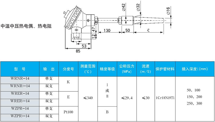 法蘭式熱電偶中溫中壓規格表